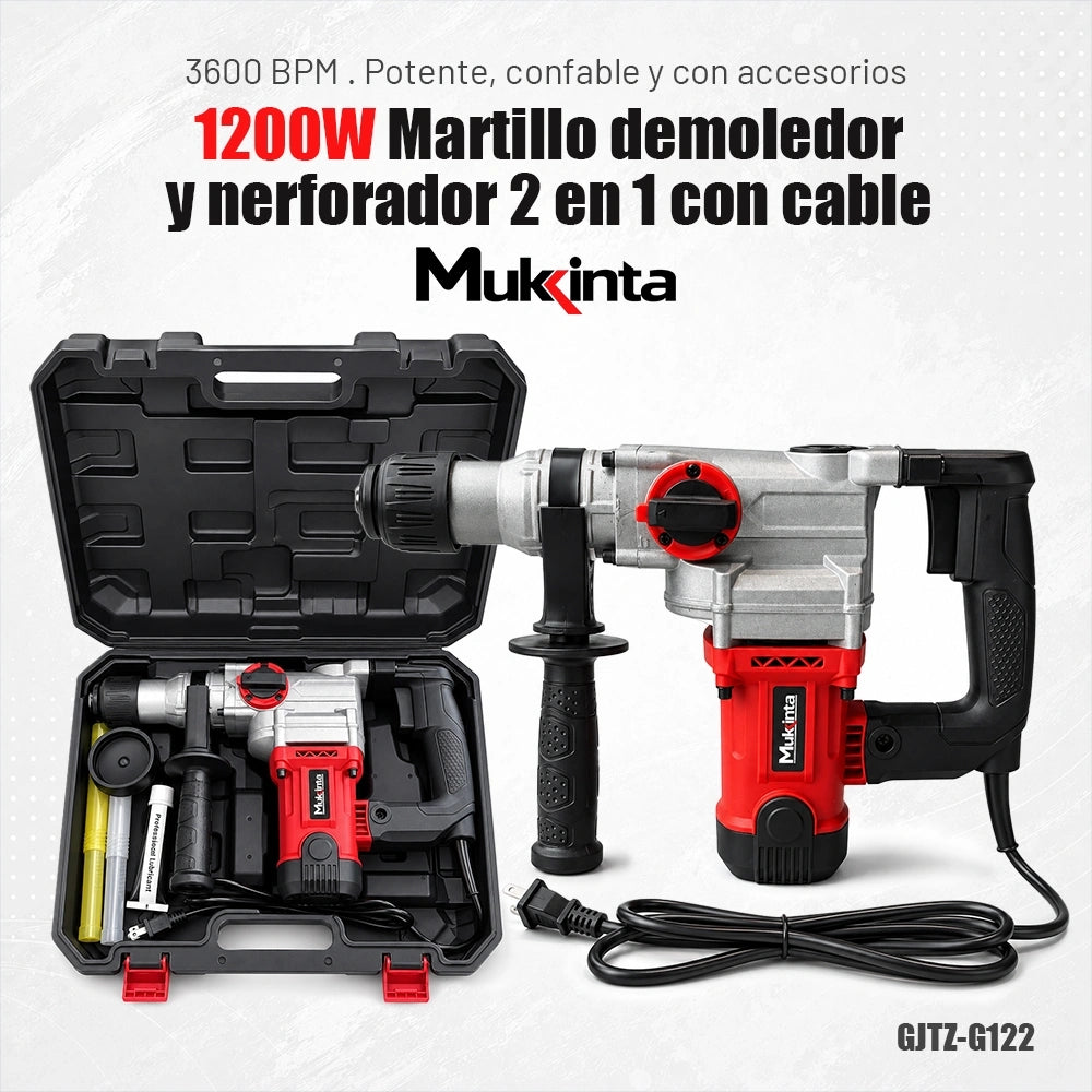 Mukinta Rotomartillo y Martillo Demoledor 2 en 1 JMT-1051 1200W 4.5J 110V