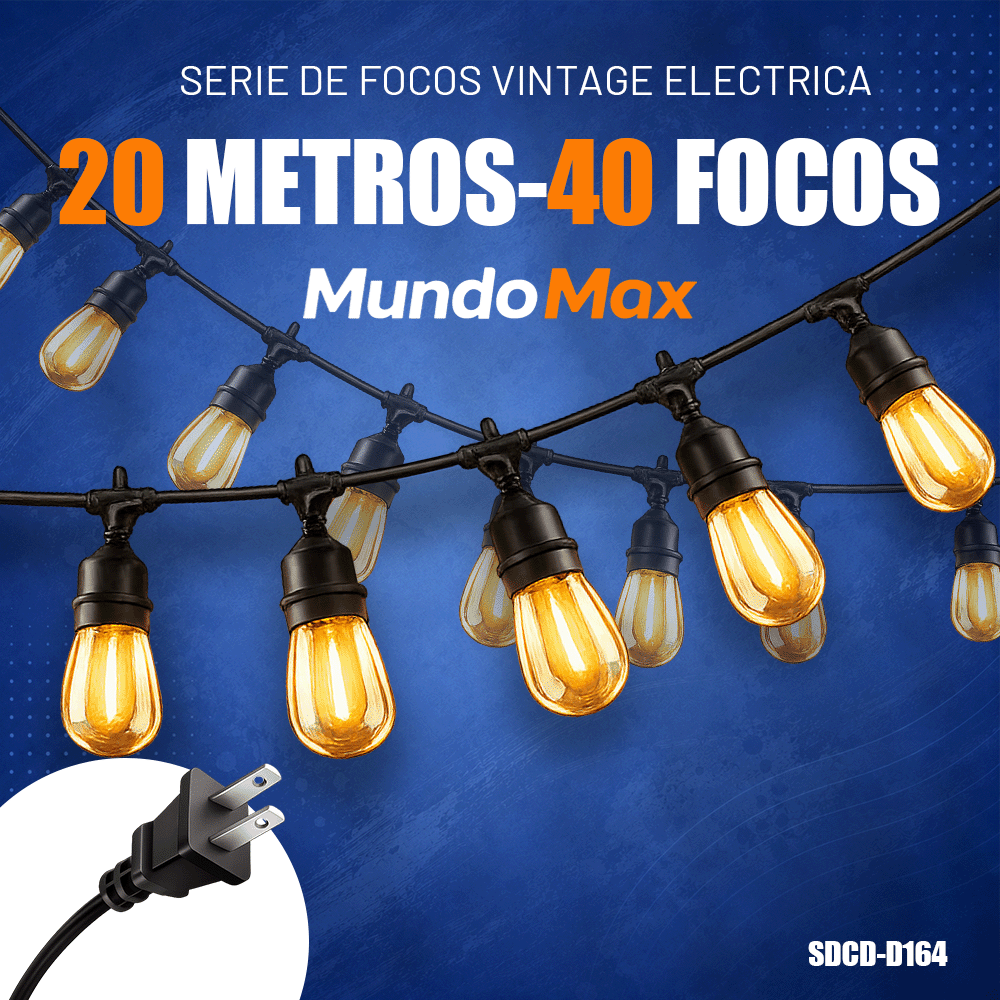 Guirnalda de Luces Vintage 20 Metros 40 Focos 110V