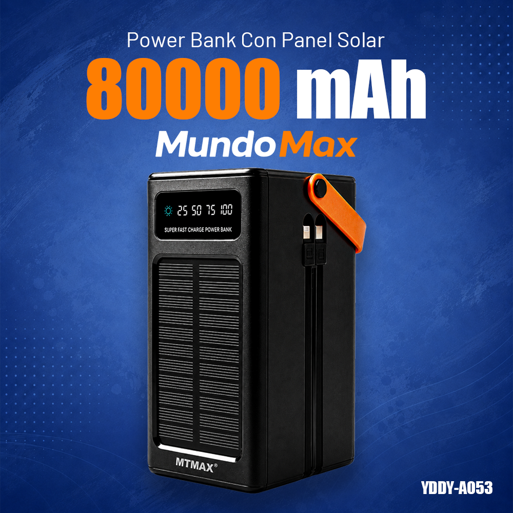 MTMAX Power Bank Solar 80000mAh 22.5W | MundoMax SV